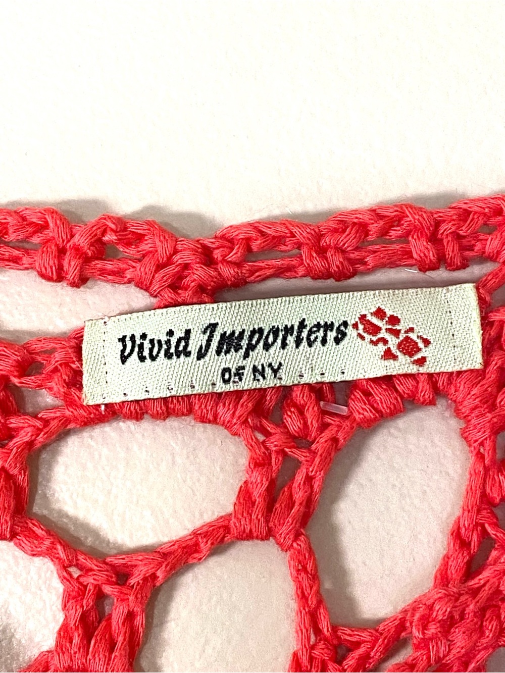 Bright Vibrant Coral Red Boho Crochet Floral Fringe V Tunic Tank Top Cover Up - Picture 5 of 8